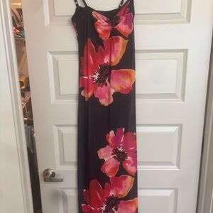 ASOS Black Maxi Dress with Bold Pink and Orange Floral Design